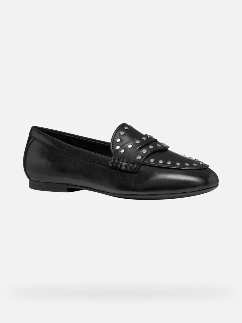 Geox Black Leather Loafer with Silver Studs